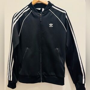 Adidas Retro Black Track Jacket with White Stripes